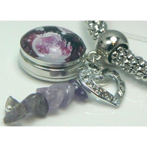 Amethyst Gemstone 5.5 mm dia. Stretch Bracelet 18 mm snap bead & charm-509 - Picture 2 of 7